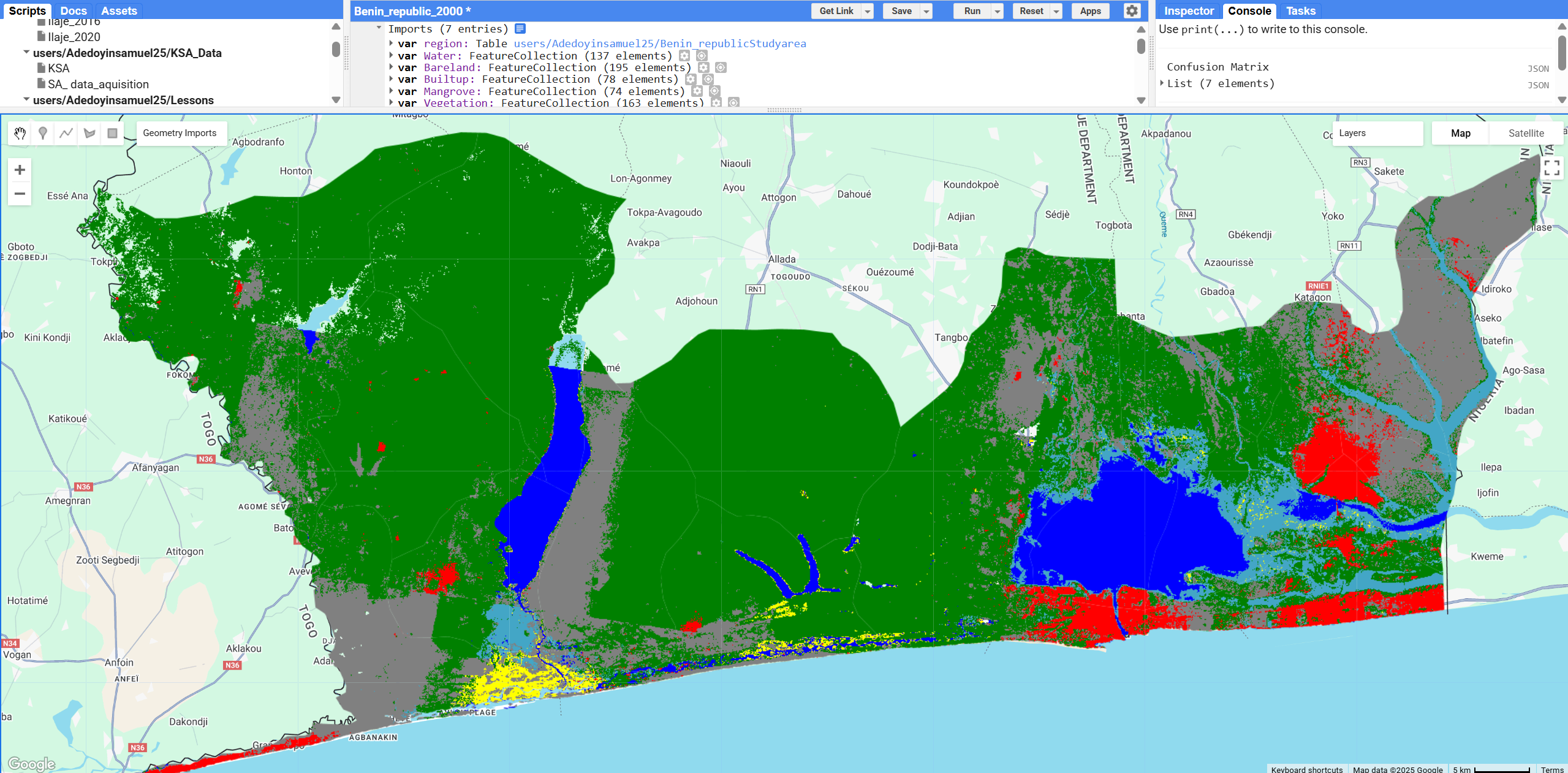 Mapping Mangroves and Other Land Use Classes in Benin Republic Using Machine Learning